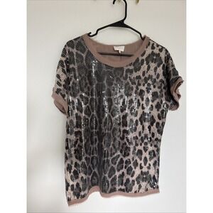 Entro Leopard Print Fully Sequined Top Sz Small
